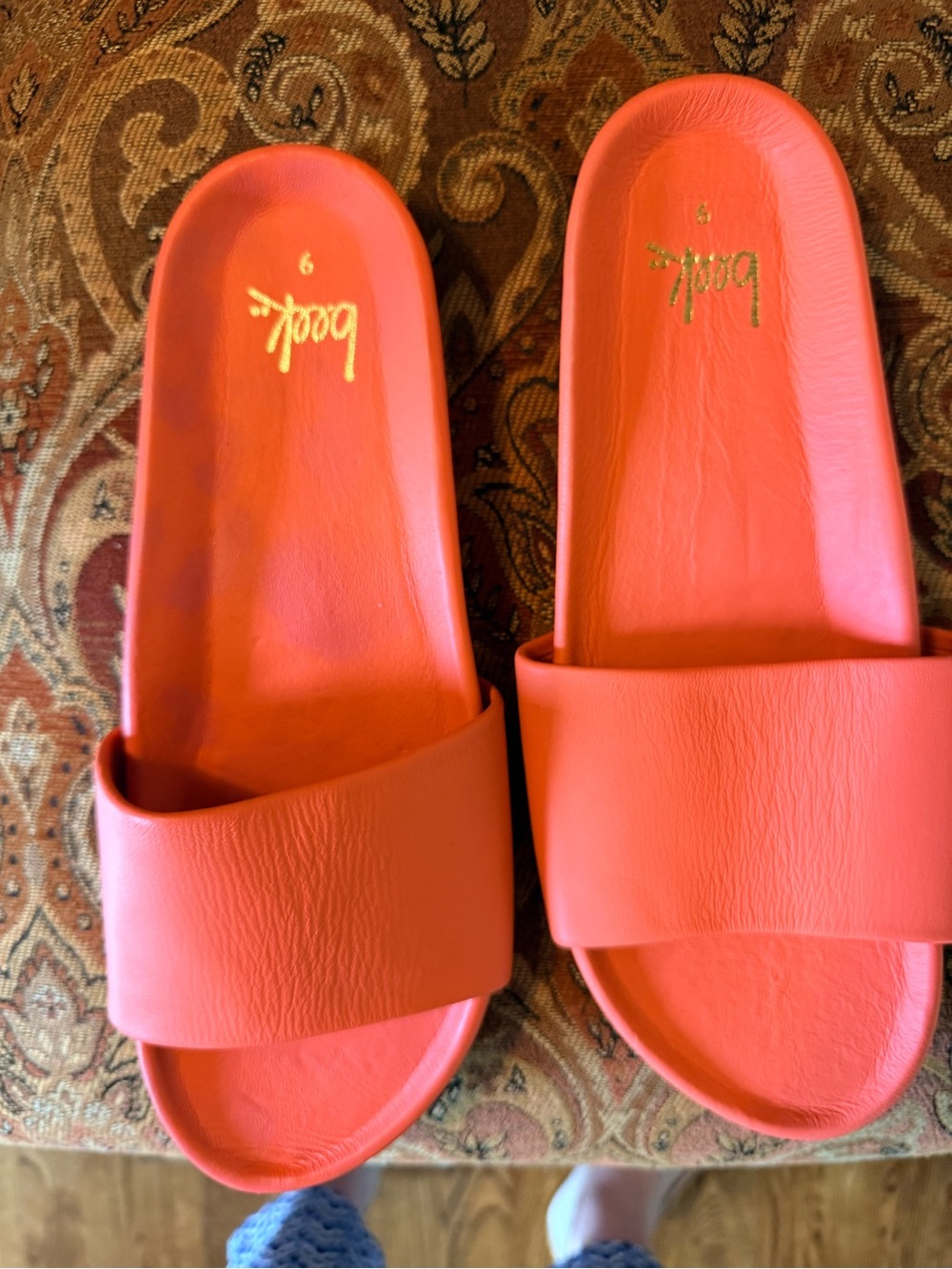 Beek Coral Leather Slide Sandals Tangerine color size 9 memory foam footbed - Picture 5 of 12